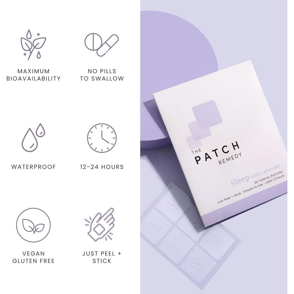 The Patch Remedy Sleep with Lavender Patch | Valerian, Passionflower, Hops, Magnesium Glycinate, Lavender | 30 Patches