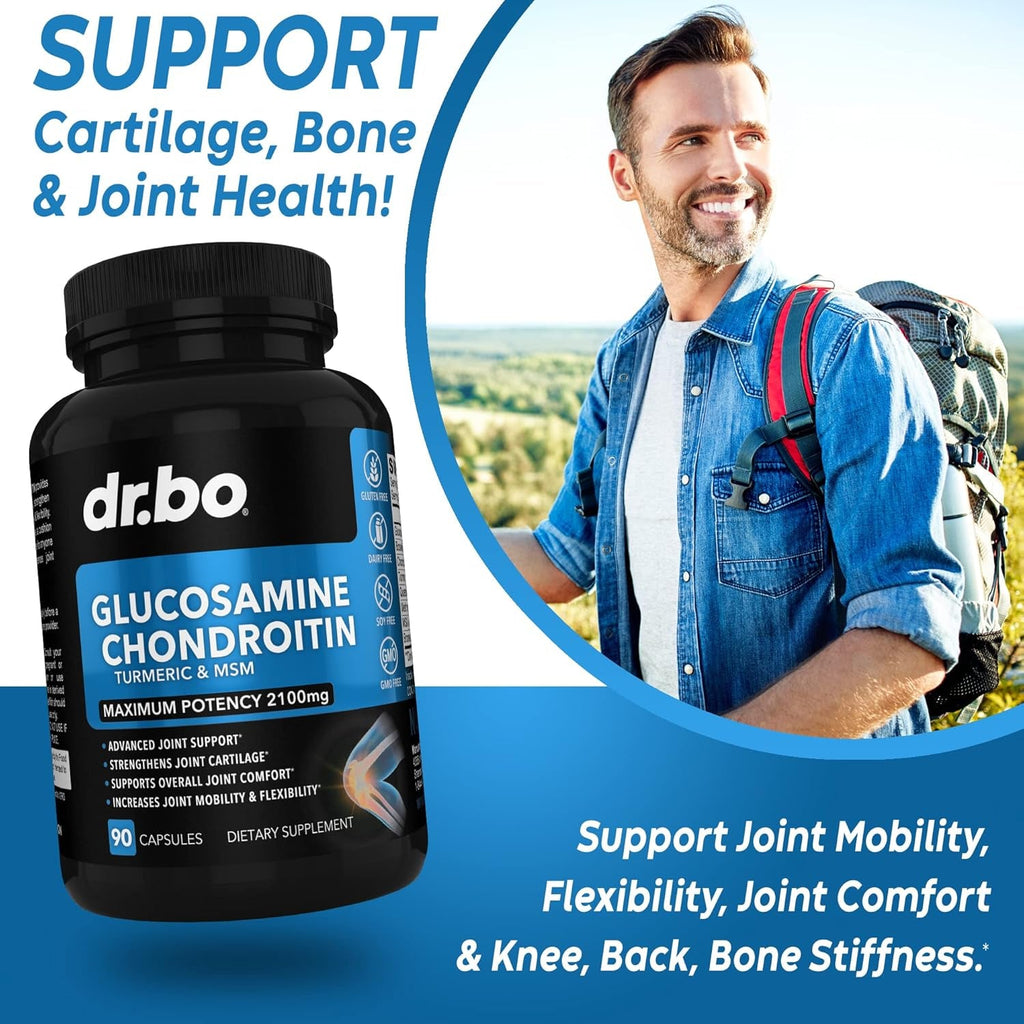 Glucosamine Chondroitin MSM Turmeric - Joints Health Supplement 2100Mg Knee Bone & Joints - Joint Support Supplement Pills Advanced Glucosamine Sulfate Capsules Joint Supplements for Men Women Adults