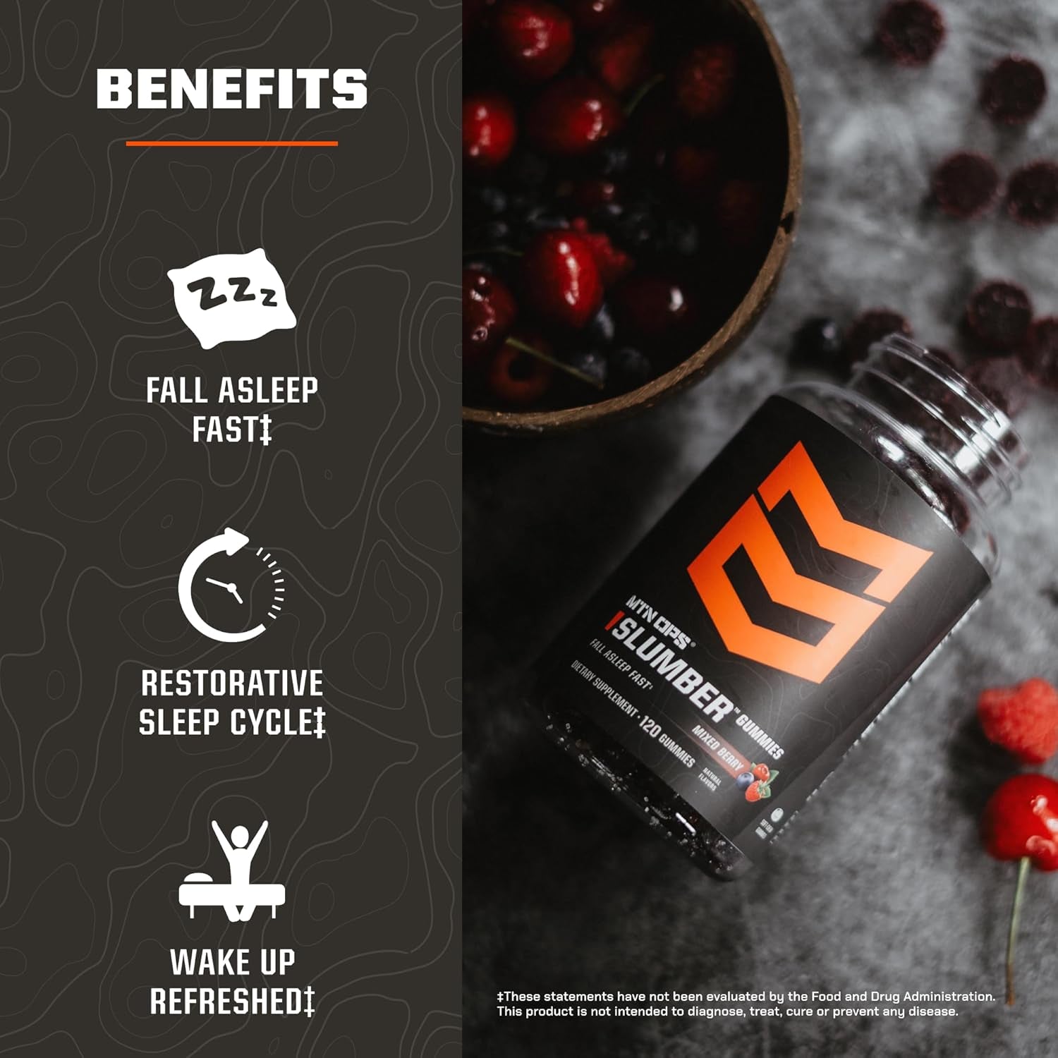 MTN OPS Melatonin Gummies for Sleep – Sleep Gummies with 2.5Mg Melatonin, Tart Cherry 1000Mg, Chamomile, Natural Flavors, Mixed Berry Flavor, 60 Servings