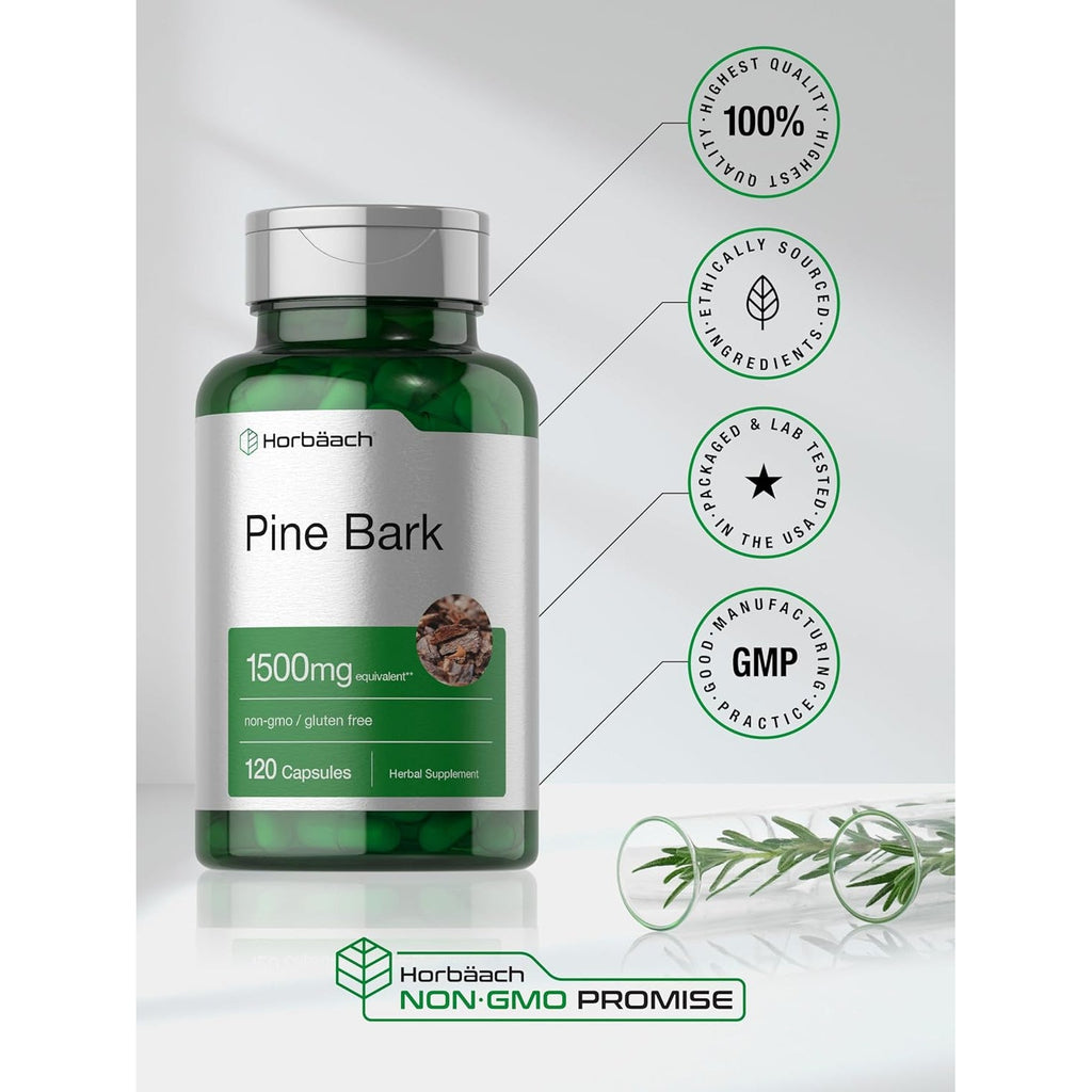 Horbäach Pine Bark Extract Capsules |120 Count | Non-Gmo and Gluten Free