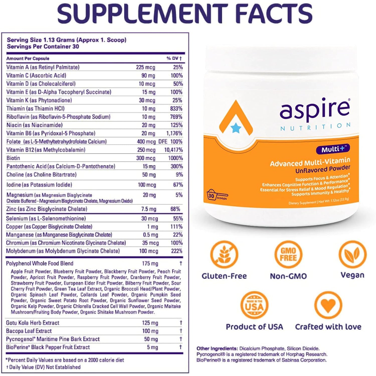 Aspire Multi+™ Advanced Multivitamin for Kids, Men & Women (Unflavored Powder)