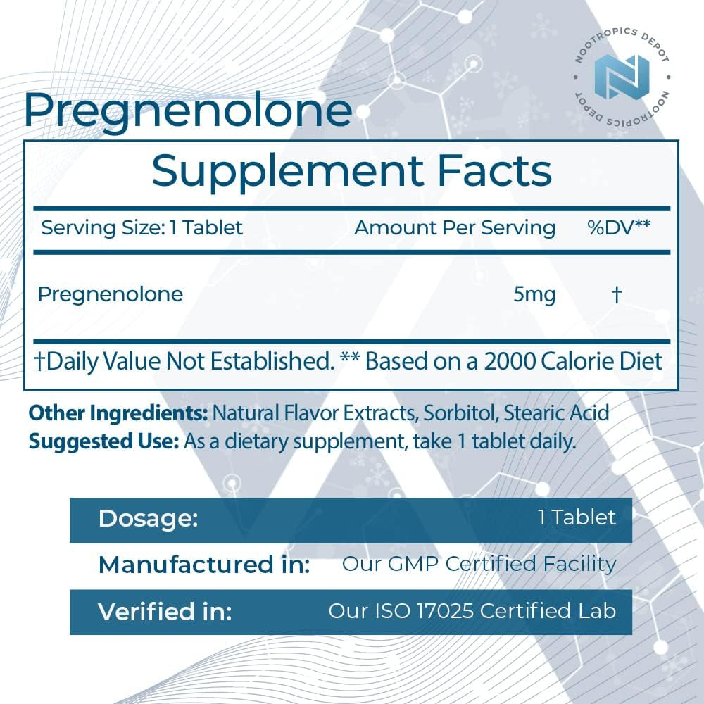 Nootropics Depot Pregnenolone Quick Dissolve Tablets | 5Mg | Micronized | Mood, Cognition, & Hormone Support | 120 Count