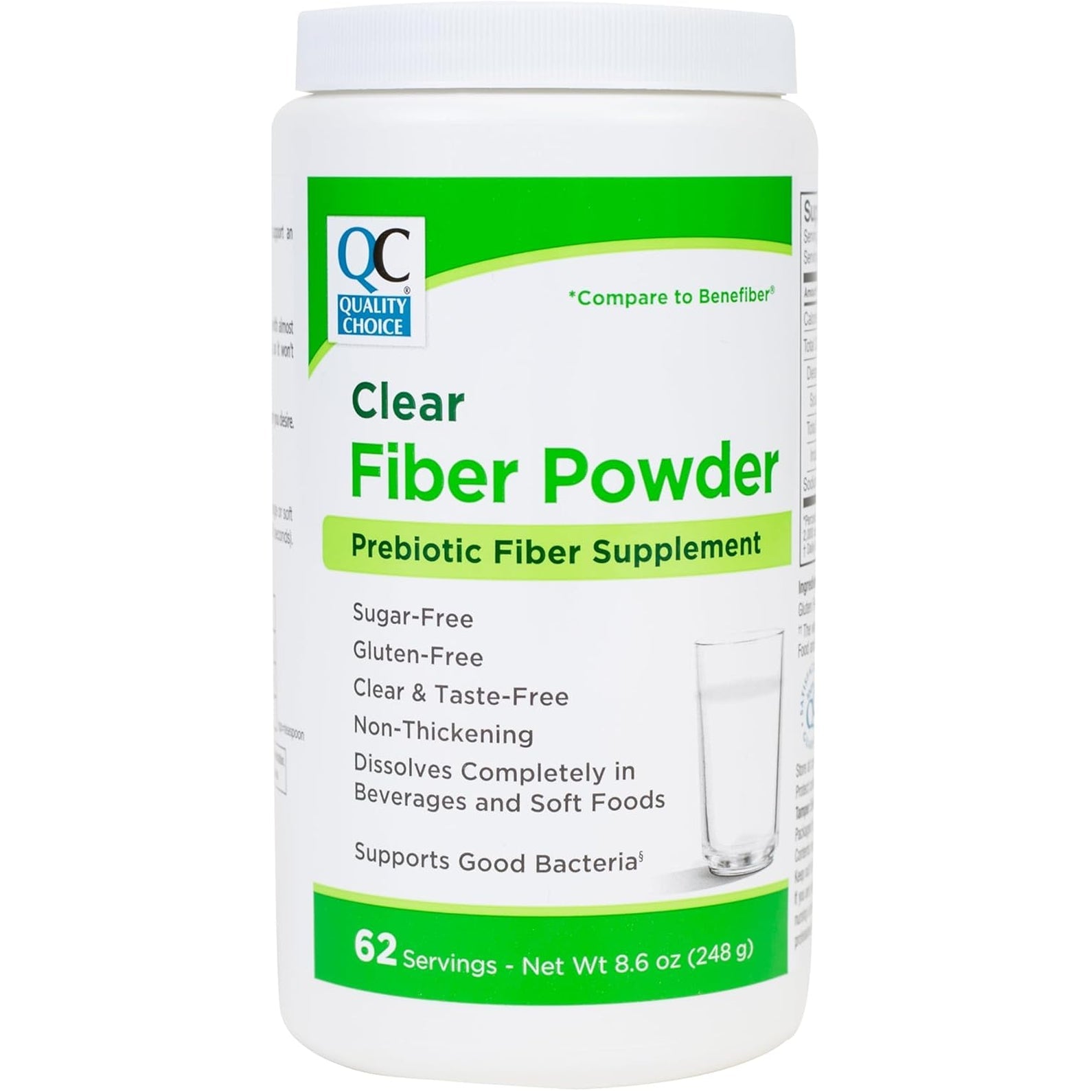 Quality Choice Clear Prebiotic Fiber Supplement Powder for Digestive Health - Tasteless, Non-Thickening Formula - 62 Servings, 8.6 Ounces (248G), Ideal for Adults & Children 6 & up Daily Fiber Powder