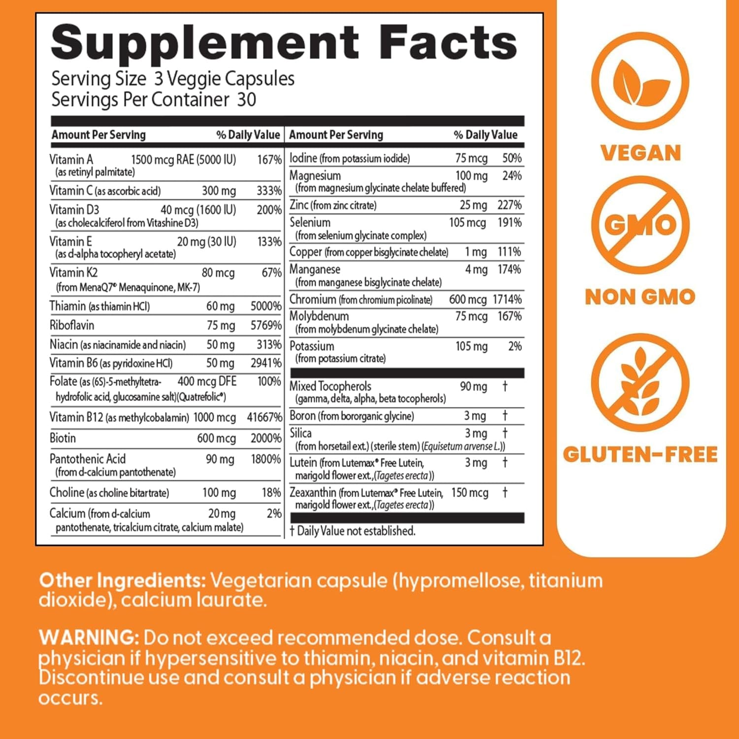 Doctor'S Best Multi-Vitamin Mineral Complex - Daily Vegan Multivitamin for Women & Men, Vitamins A, C, D3, E, K2, Riboflavin, & Niacin, Health Support Supplement for Adults, Non-Gmo - 90 Veg Capsules