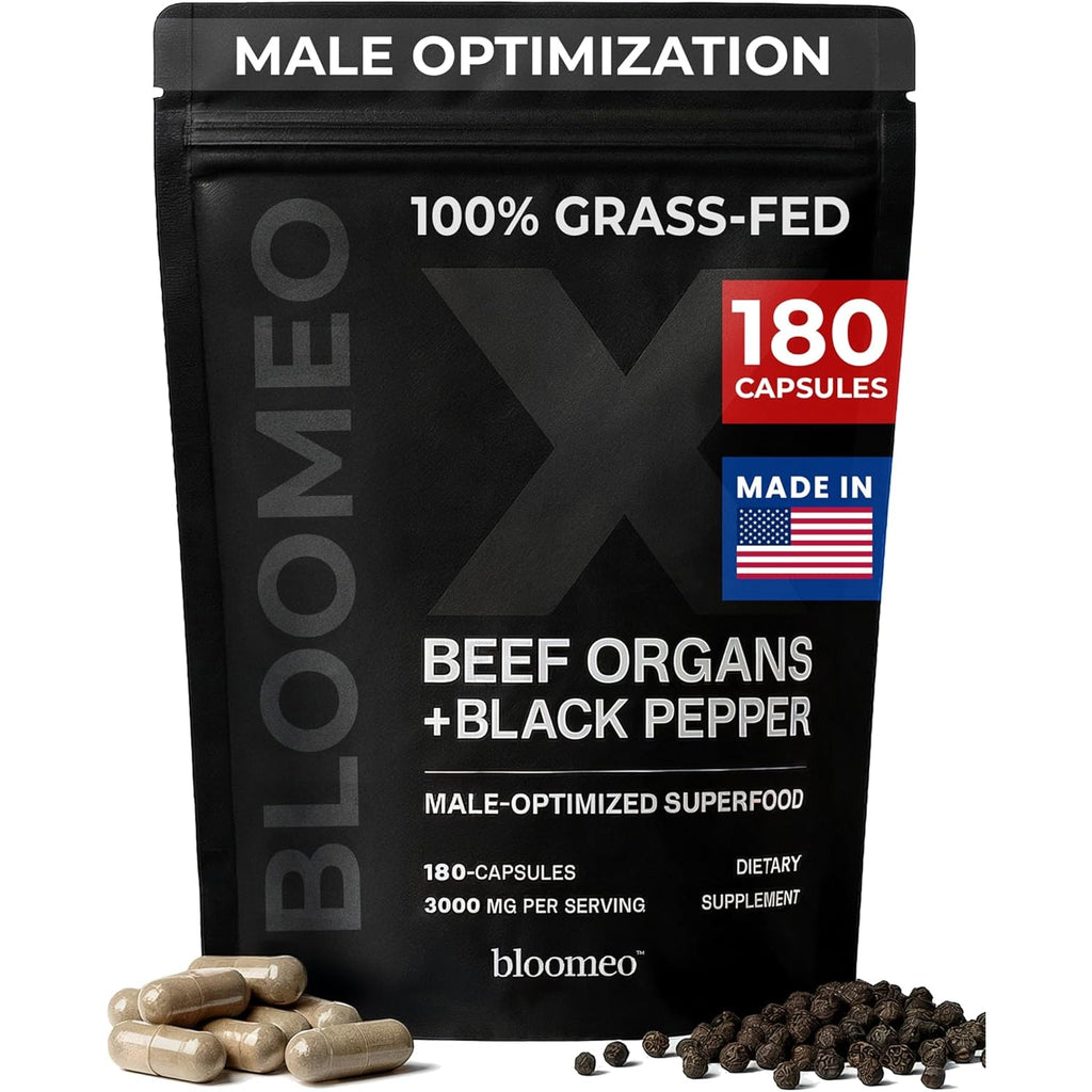 Beef Organ Supplement for Men | 100% Grass Fed Beef Liver Capsules with Bull Testicle, Prostate, Bone Marrow & More X: Ancestral Superfoods for Vital Energy, Immunity & Men’S Health, 180 Ct