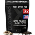 Beef Organ Supplement for Men | 100% Grass Fed Beef Liver Capsules with Bull Testicle, Prostate, Bone Marrow & More X: Ancestral Superfoods for Vital Energy, Immunity & Men’S Health, 180 Ct