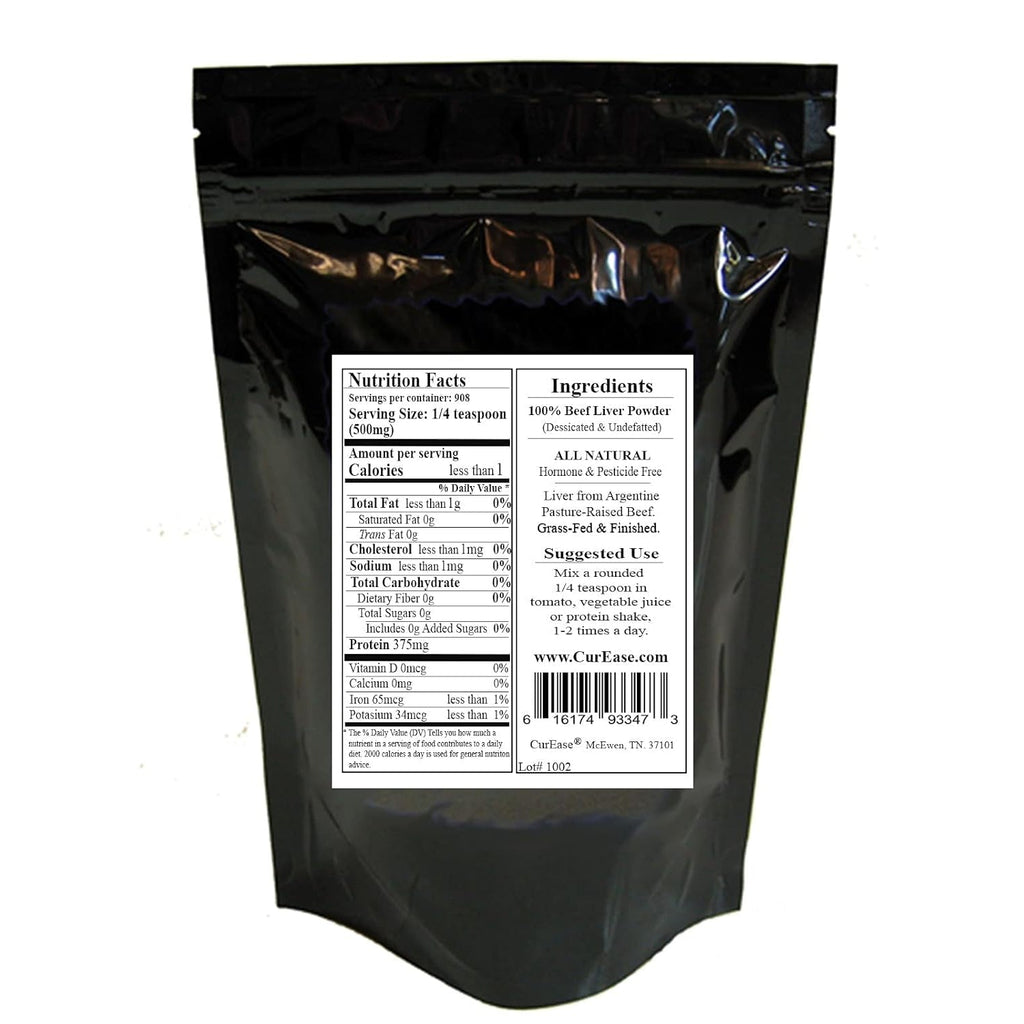 Curease Argentine Grass Feed Beef Liver Powder Undefatted Desiccated (Dried) Pesticide and Hormone Free 1Lb One Pound (453Grams) 908 Servings