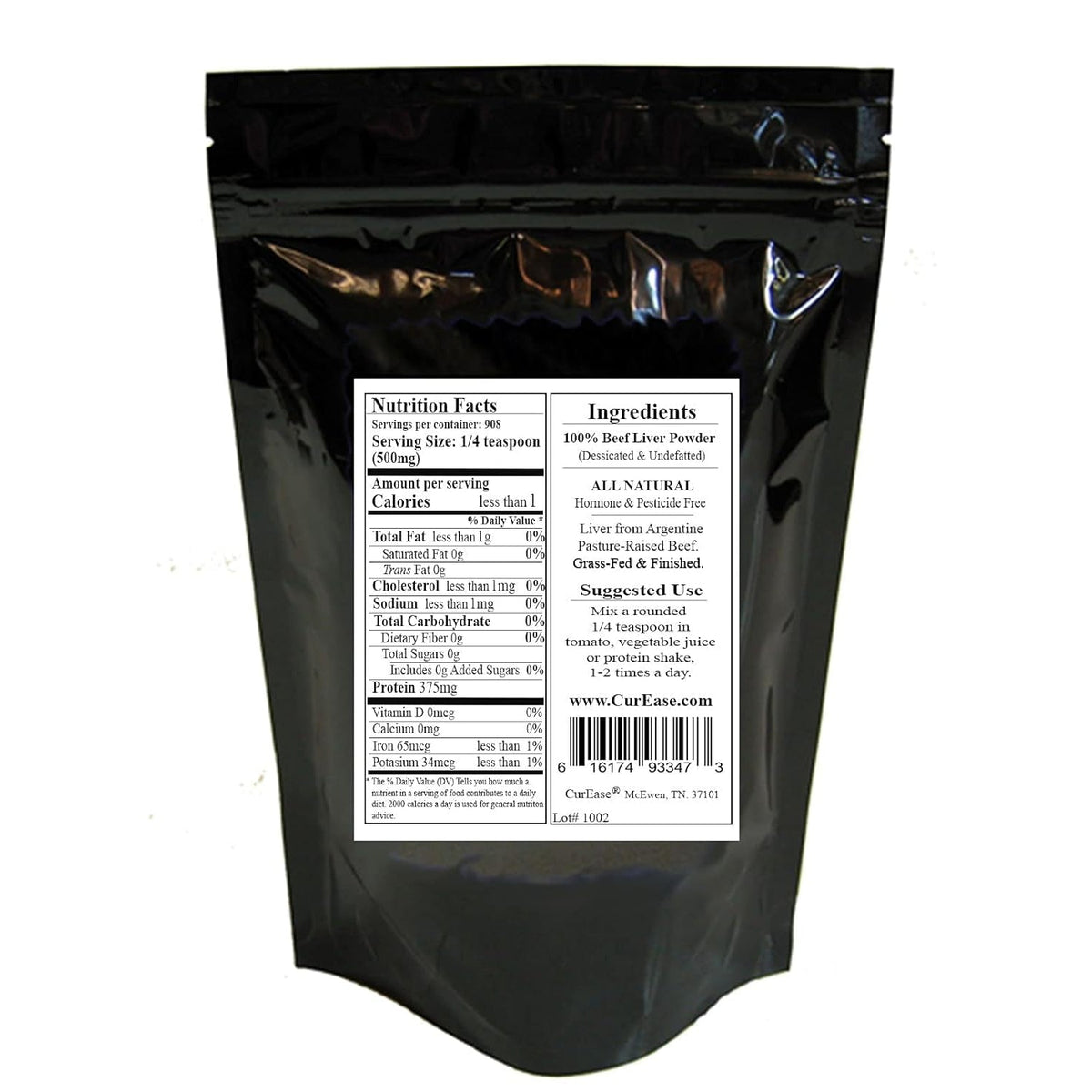 Curease Argentine Grass Feed Beef Liver Powder Undefatted Desiccated (Dried) Pesticide and Hormone Free 1Lb One Pound (453Grams) 908 Servings