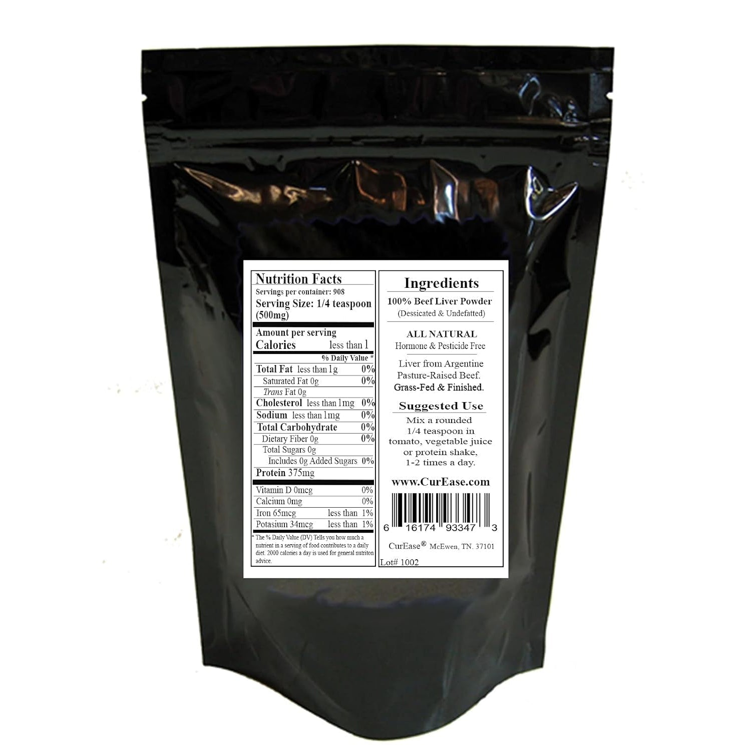 Curease Argentine Grass Feed Beef Liver Powder Undefatted Desiccated (Dried) Pesticide and Hormone Free 1Lb One Pound (453Grams) 908 Servings
