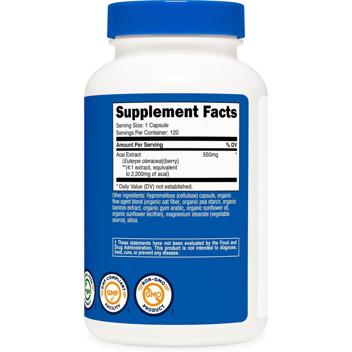 Nutricost Acai Extract 120 Capsules for 120 Servings - Euterpe Oleracea, GMO Free, Gluten Free and Vegetarian