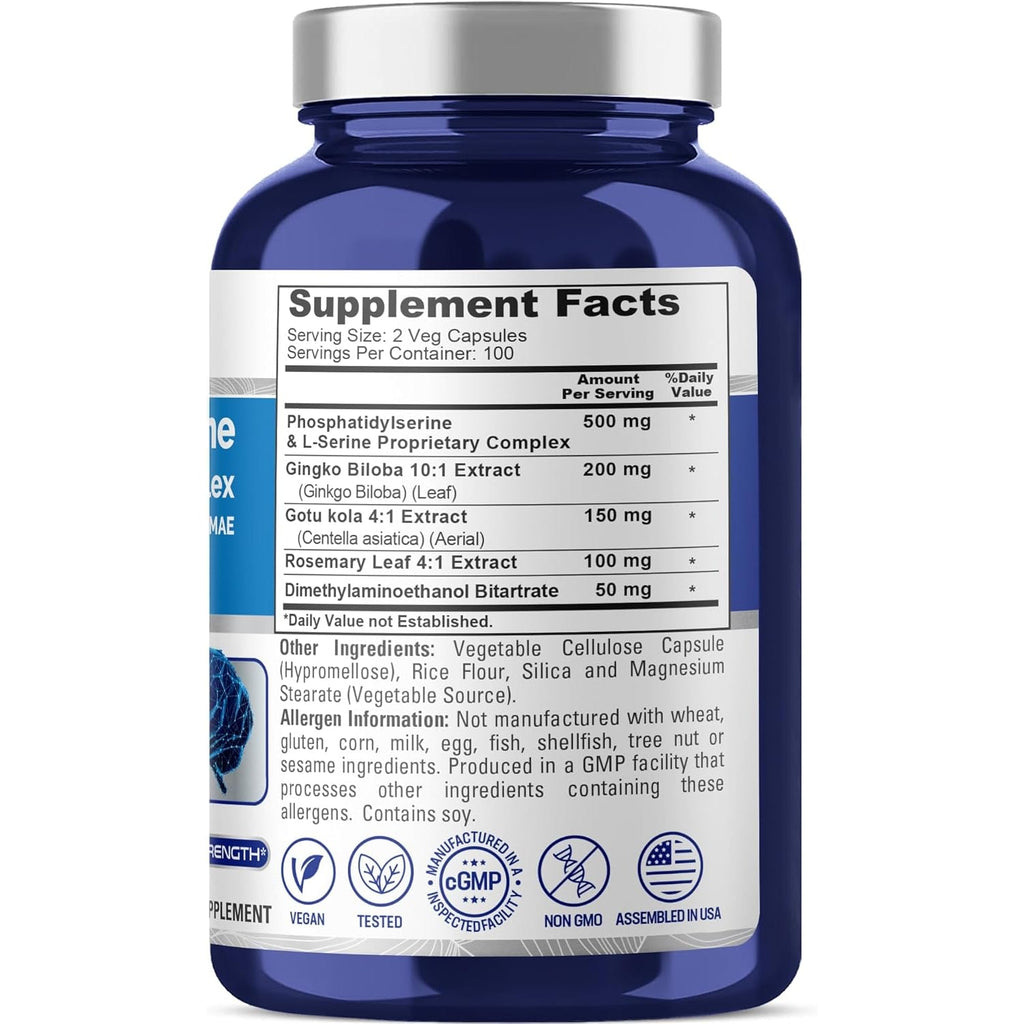 Nusapure Phosphatidylserine Memory Ultimate Complex 1000Mg 200 Vegetarian Caps (Vegan, Non-Gmo)