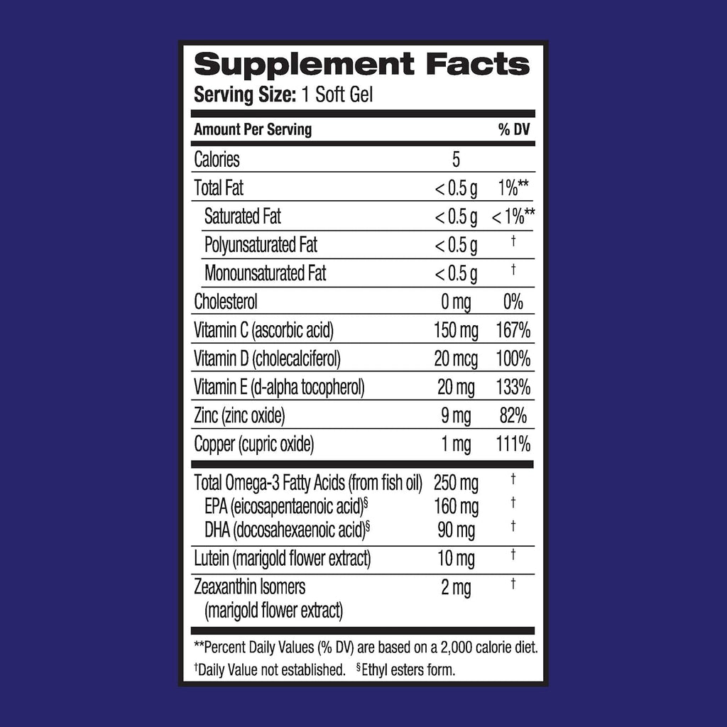 Ocuvite Eye Performance Vitamin & Mineral Supplement, Lutein and Zeaxanthin Supplements, Vitamins C, D, E, Zinc, and Omega-3, Helps Protect Eyes from Sun and Blue Light, 30 Softgels