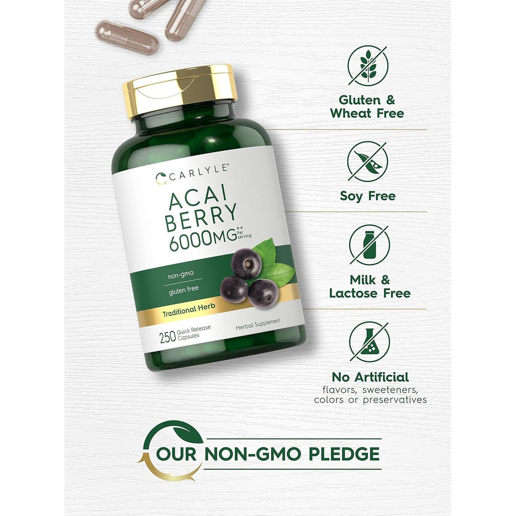 Carlyle Acai Berry Supplement | 250 Capsules | Traditional Herbal Extract | Non-Gmo & Gluten Free