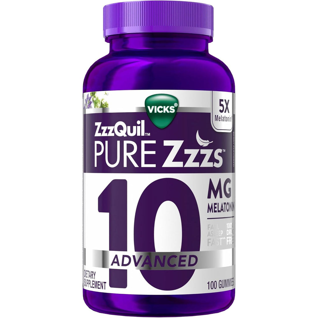 Zzzquil Pure Zzzs Advanced Melatonin Gummies, Melatonin 10Mg, Sleep Aid, with Chamomile & Lavender, Melatonin Sleep Gummies, Sleep Aids for Adults, Berry Flavored, 100 Sleep Gummies