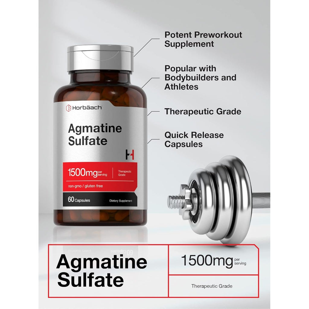 Horbäach Agmatine Sulfate Capsules 1500Mg | 60 Pills | Pharmaceutical Grade | Non-Gmo, Gluten Free Supplement