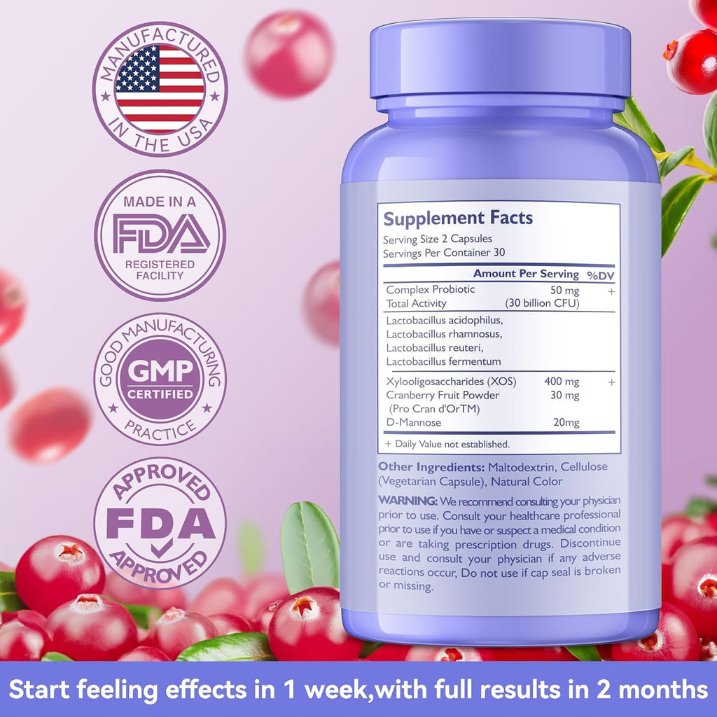 Vaginal Probiotics for Women Female,Promotes Ph Balance,Healthy Vaginal Odor & Flora,Urinary Tract Health with Prebiotics & Lactobacillus Probiotic Blend 30 Billion CFU,60 Capsules