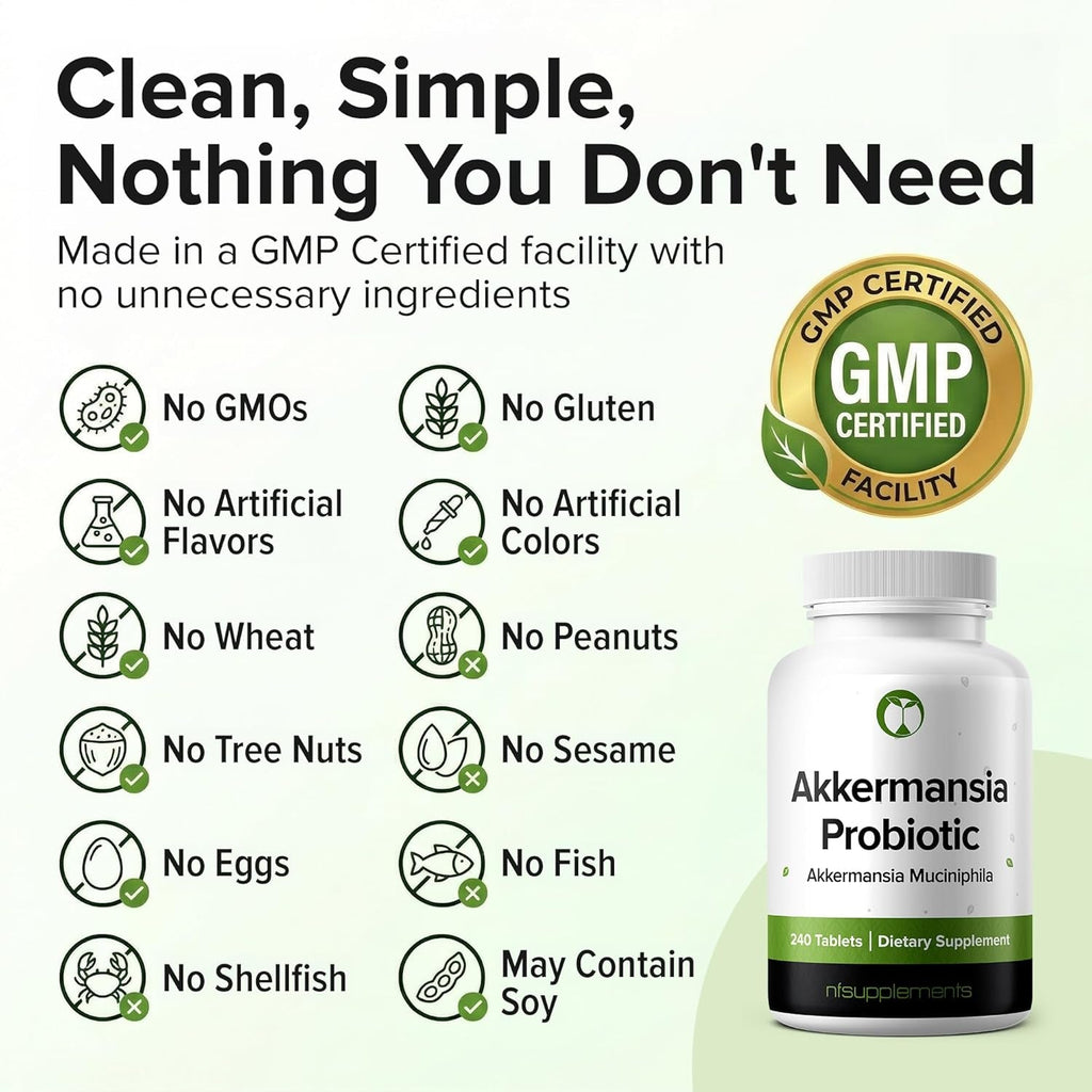 Akkermansia Muciniphila Probiotic 240 Tablets (4 Month Supply) - 100 Million AFU Researched Strain AKK11 - Supports Digestive Health & Gut Lining - GMP Certified (240, Akkermansia Muciniphila)