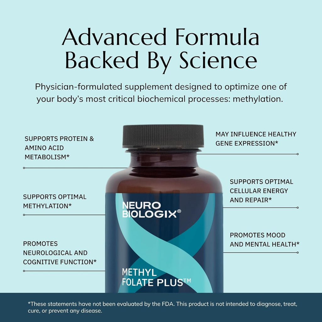 Neurobiologix Methyl Folate Plus, Advanced Blend of L-5 Methylfolate, Folinic Acid & B Vitamins, Supports Healthy Methylation, Brain & Heart Function for Men & Women, Gluten Free, 90 Capsules