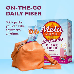 Metamucil Fiber Supplement, Clear Mixing Fiber Powder Stick Packs, Mixed Berry Flavor, on the Go, Plant Based Prebiotic Fiber Supplement Blend for Daily Digestive Health, 21 Stick Packs