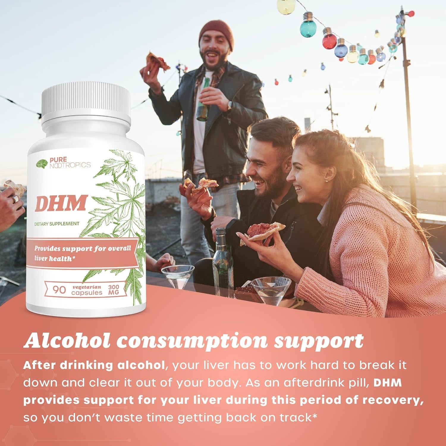 Pure Nootropics Dihydromyricetin (DHM) 300 Mg Capsules | Hovenia Dulcis Extract | 90 Veg Cap Value Pack | Support Liver Health | after Alcohol Support | Party Smart