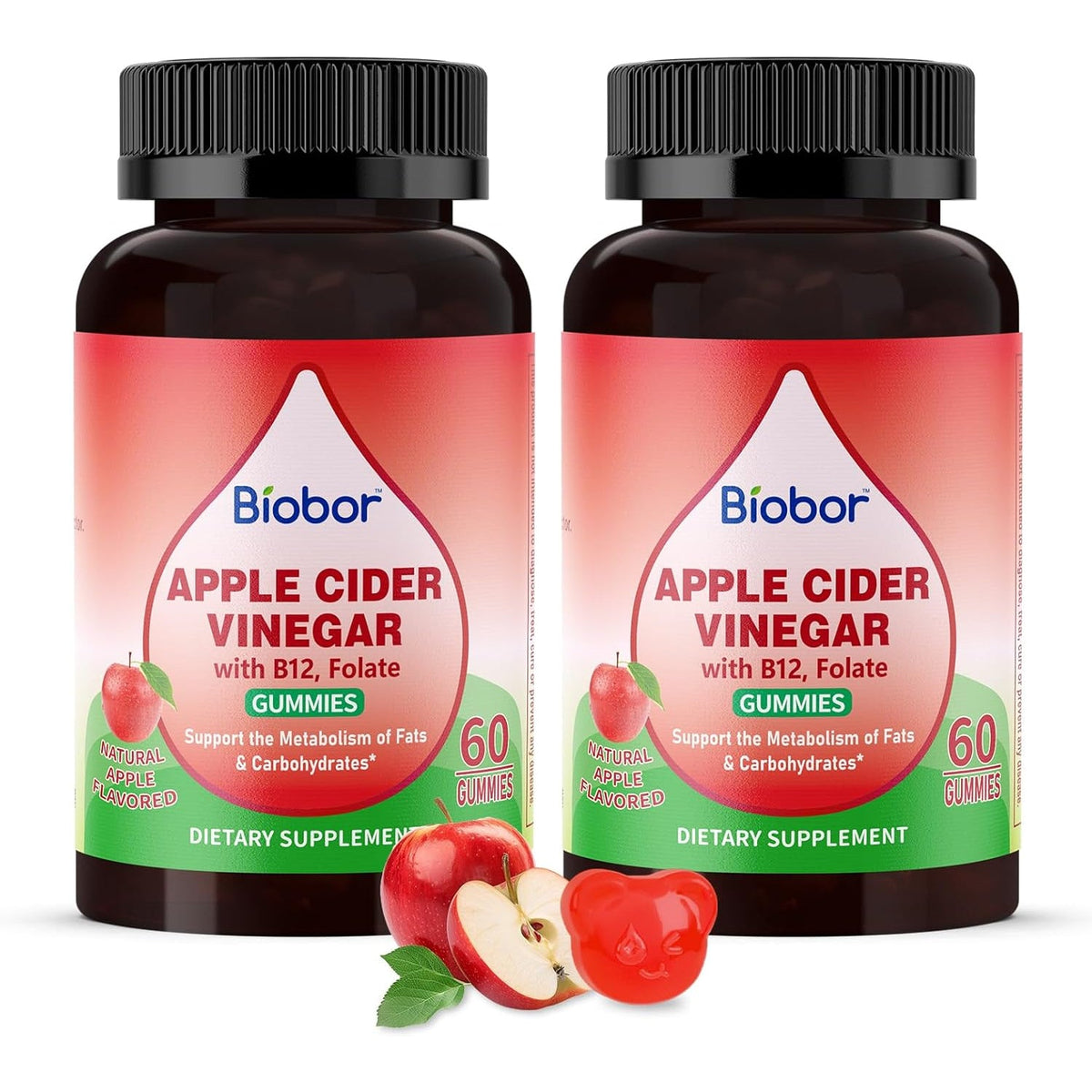 Biobor Apple Cider Vinegar Gummies 1000 Mg with Vitamin B12, ACV Gummies for Women Support the Metabolism of Fats and Carbohydrates, Vegan, GMO Free, Gluten Free (120 Count)