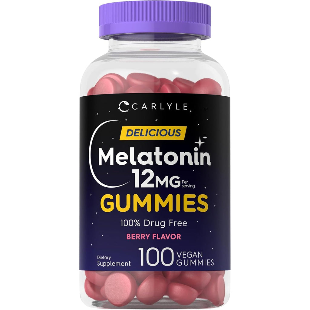 Carlyle Melatonin Gummies 12Mg | 100 Count | Berry Flavor | Vegan Supplement | Non-Gmo, Gluten Free