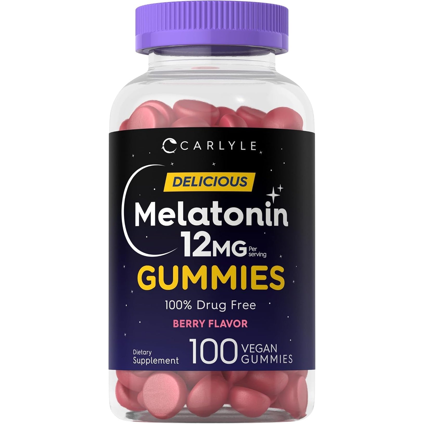 Carlyle Melatonin Gummies 12Mg | 100 Count | Berry Flavor | Vegan Supplement | Non-Gmo, Gluten Free