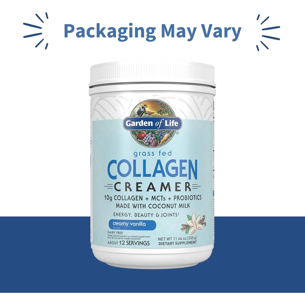 Garden of Life Grass Fed Collagen Creamer Powder - Creamy Vanilla, 12 Servings, Powder for Coffee Energy Beauty Joints, Collagen Peptides with Coconut Mcts, Keto Protein Supplements