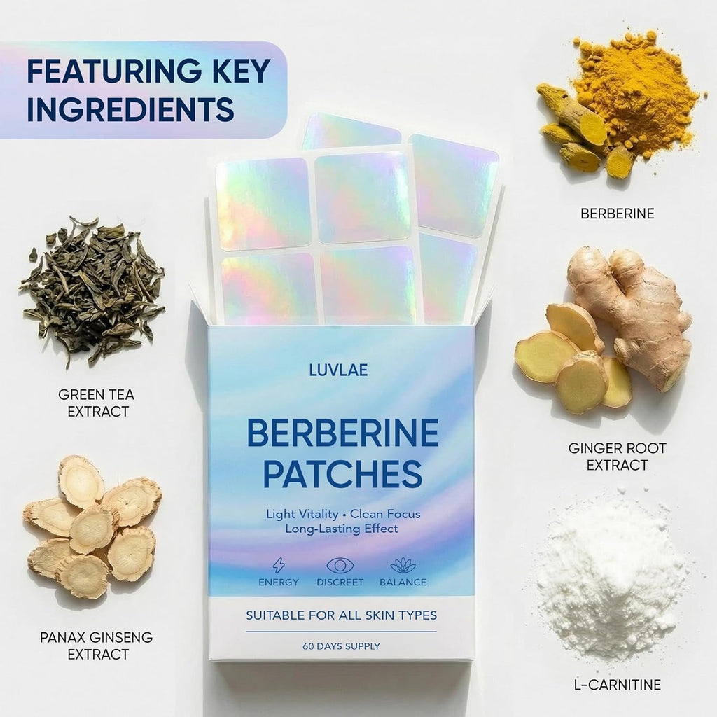 Berberine Patches for Women & Men with L-Glutamine, Garcinia Cambogia, Resveratrol, Berberine Patch for Daily Wellness, 60 Days Supply