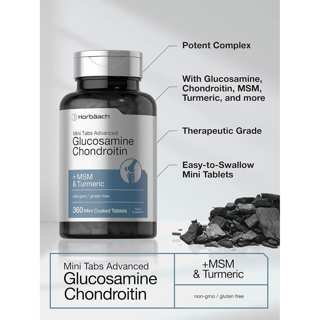 Horbäach Glucosamine Chondroitin MSM Turmeric | 360 Mini Coated Tablets | Advanced Glucosamine Formula | Non-Gmo and Gluten Free Supplement