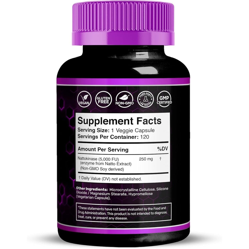 Nattokinase Supplement Capsules 5000 FU, Third-Party Tested Nattokinase – Enzymes from Japanese Natto – Daily Wellness Support – 120 Count (Pack of 1)