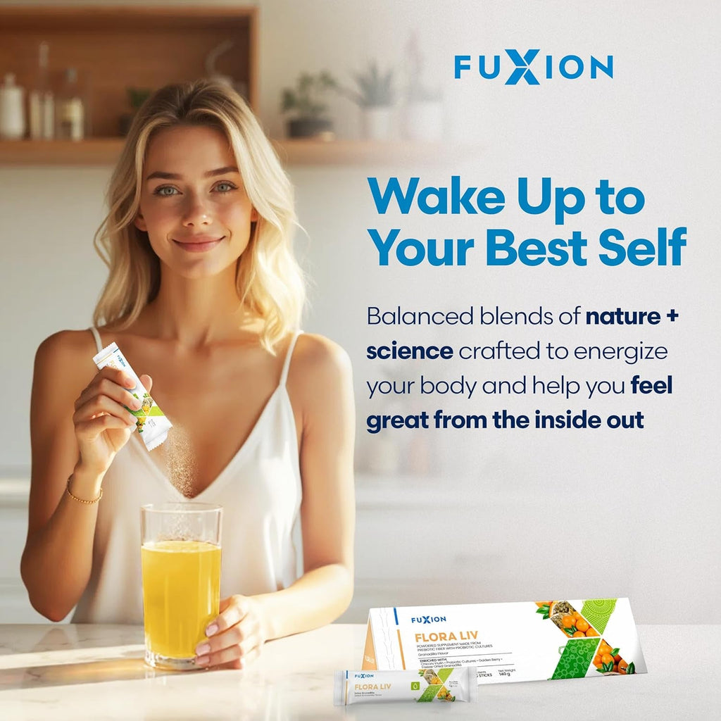 Fuxion Flora Liv | Probiotic Drink | Probiotics for Women and for Men | Gut Health | Helps Mantain Balance of the Instestinal Flora | Lactobacillus and Bifidobacterium | Sweet Granadilla Flavor | 28U