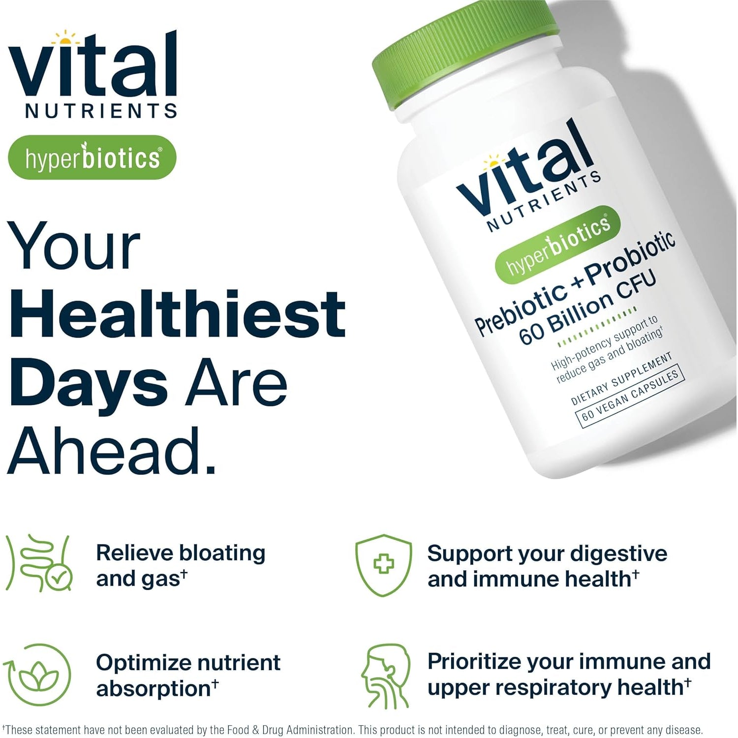Hyperbiotics Vital Nutrients Prebiotic and Probiotic for Women and Men | 60 Billion CFU | Pre and Probiotics Supports Digestive Health, Constipation, Diarrhea, Gas & Bloating | 60 Vegan Capsules