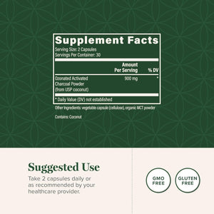 Global Healing Center - Ozonated Activated Charcoal Powder - Advanced Digestive Detox That Adsorbs Internal Unwanted Compounds - Helps Relieve Occasional Gas Discomfort - 60 Activated Charcoal Pills