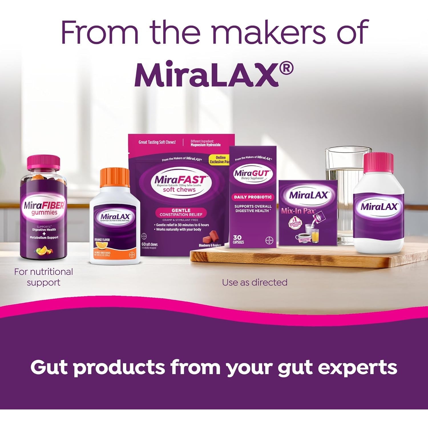 Miragut Daily Probiotic, from the Makers of Miralax, Probiotics for Digestive Health, Gluten-Free Supplement, Probiotic for Women and Men, Support Overall Digestive Health, 30 Ct