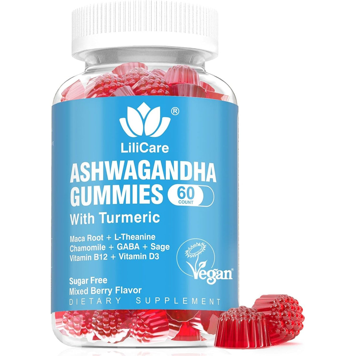 Ashwagandha Gummies, 2000Mg Organic Ashwa Root Extract Supplement for Women & Men - 60 Count - Ashwagandha Blend Gummies Combination Supplements