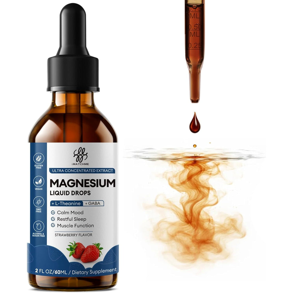 Liquid Magnesium Glycinate Drops for Sleep Support & Nighttime Calm,Magnesium Drops with Chamomile, Ashwagandha, L-Theanine & GABA for Relaxation Support, Gentle Absorption, Strawberry Flavor, 2 Fl Oz