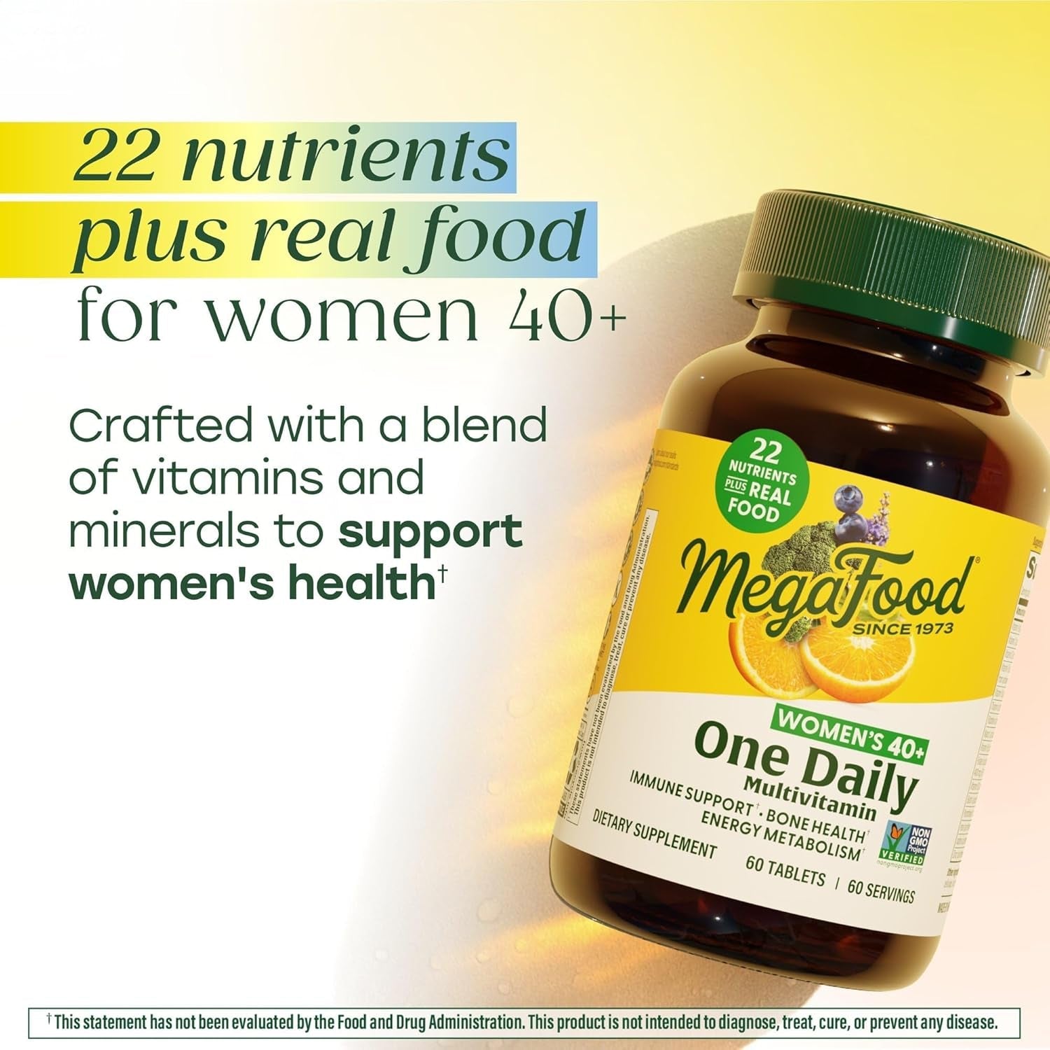 Megafood, Women over 40 One Daily, Daily Multivitamin and Mineral Dietary Supplement with Vitamins C, D, Folate, Biotin and Iron, Non-Gmo, Vegetarian, 90 Tablets (90 Servings)