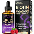 Liquid Biotin & Collagen 60,000 Mcg - Vitamins for Hair Growth Support - Extra Strength Drops for Women & Men - Liquid Collagen Supplement - Strong Nails & Healthy Skin - Raspberry Flavor, 2 Fl Oz
