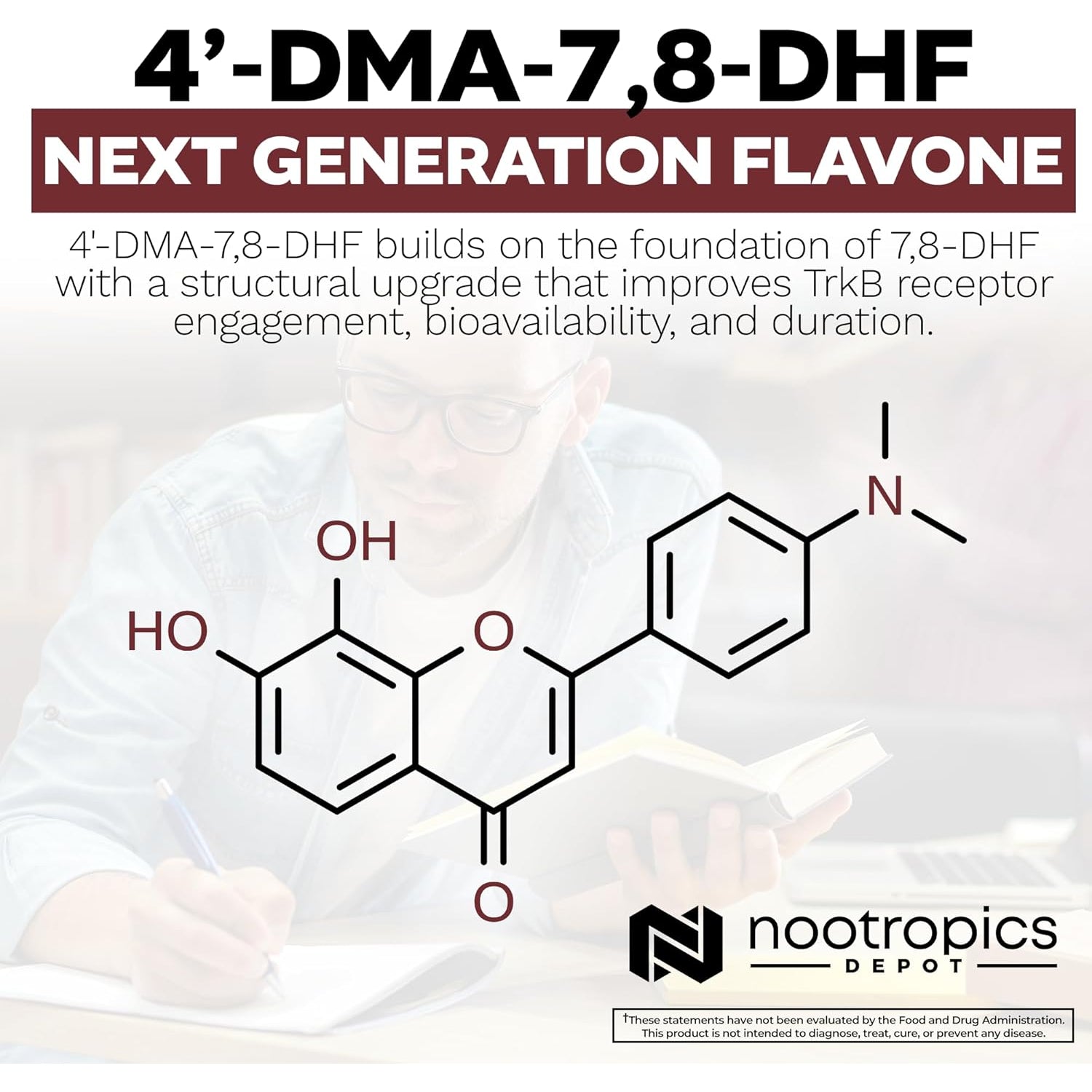 Nootropics Depot 4'-DMA-7,8-DHF Nutritional Supplement Capsules | 10Mg | 30 Count | 4'-Dma-7,8-Dihydroxyflavone