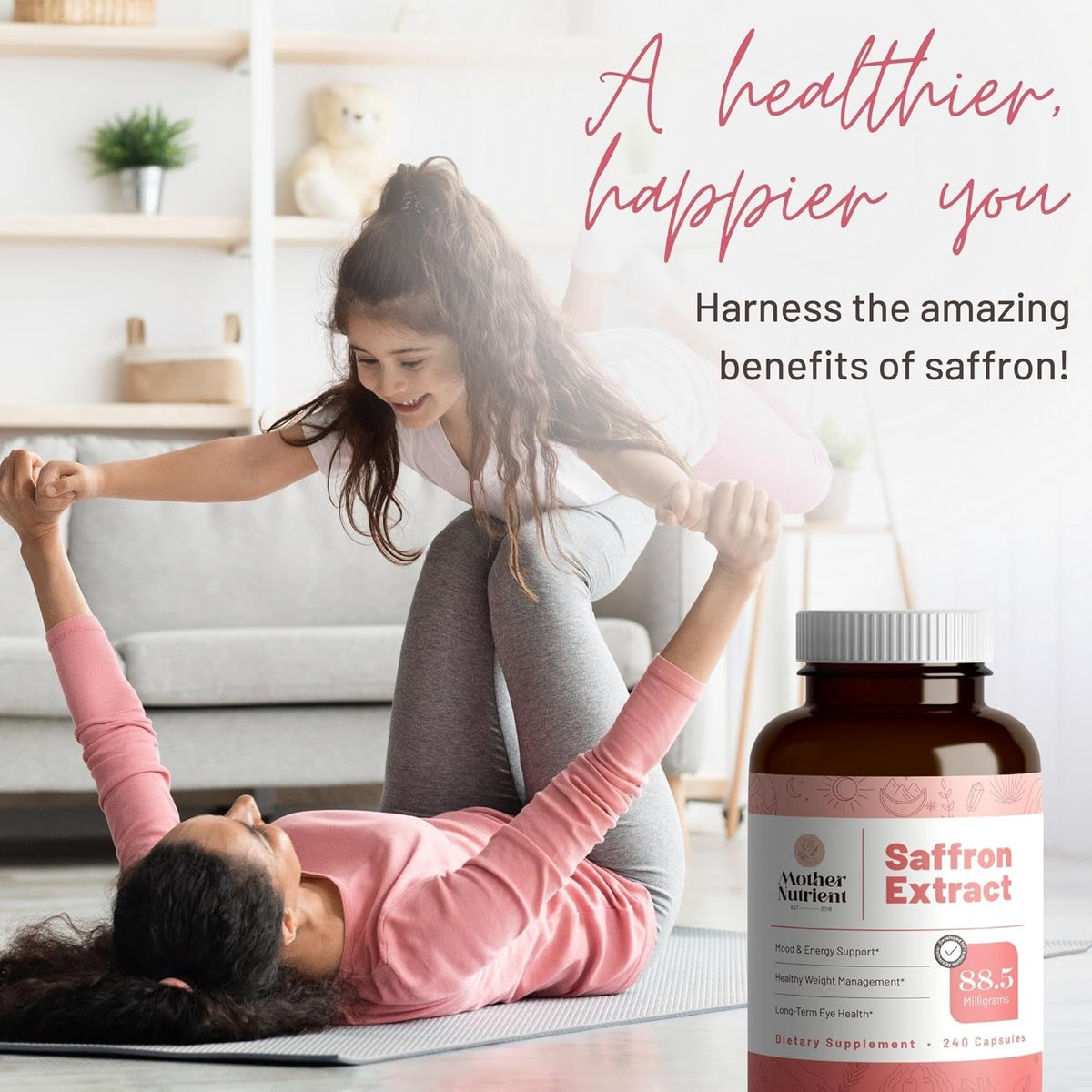 Mother Nutrient - Saffron Extract Supplements for Women & Men, Pure Saffron Extract Supplement, Pure Crocus Sativus - Non-Gmo, Vegan-Friendly, 88.5Mg per Serving - 240 Veggie Capsules, 7-Month