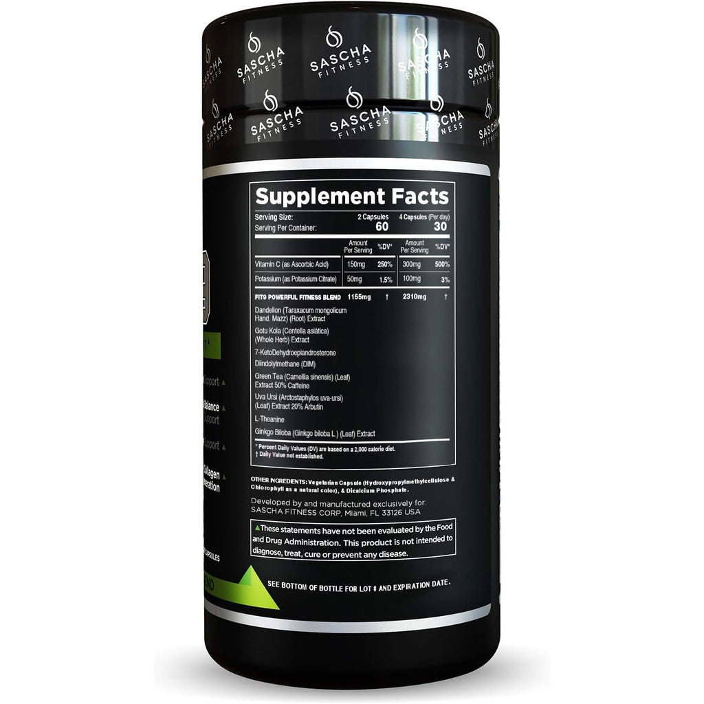 Sascha Fitness Fat Loss Pills | Collagen Support | Fluid Balance | FIT9 Ingredients: 7Keto + Uva Ursi, Gotu Kola, L-Theanine,Gingko Biloba,Dim,Green Tea | Weight Loss Supplements-Vegan-120 Natural Cap