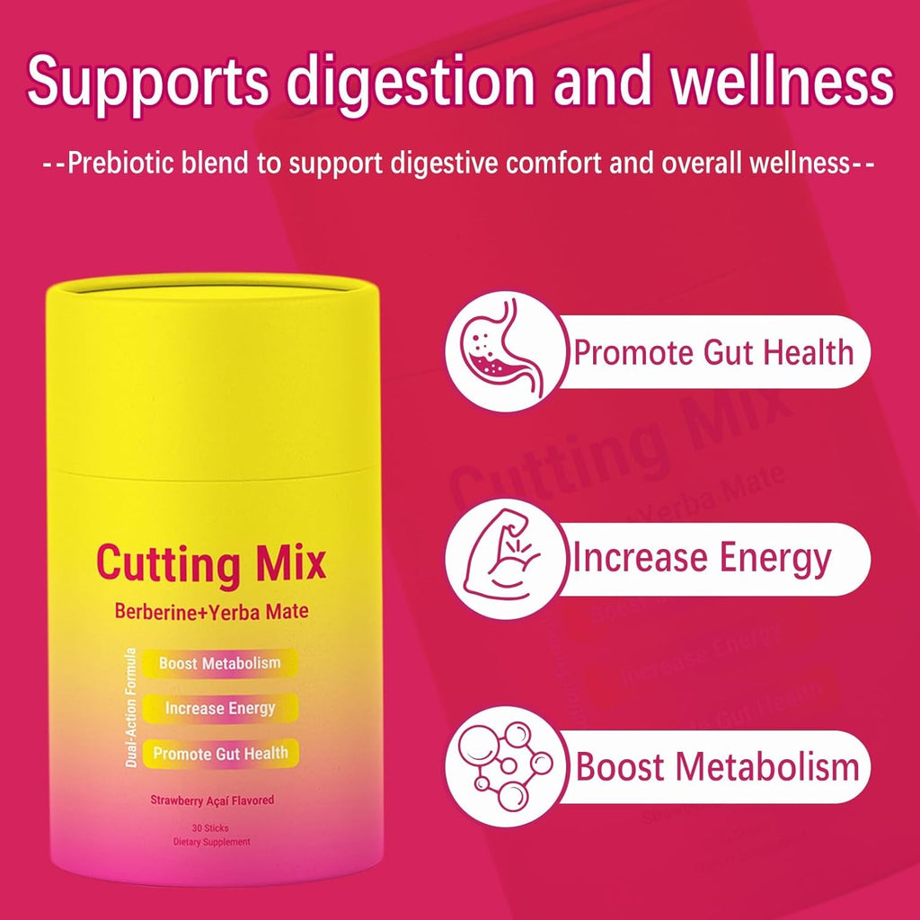Cutting Drink Mix – Berberine, Chromium, 5-HTP, Yerba Mate & Magnesium | Strawberry Açaí Flavor – 30 Servings