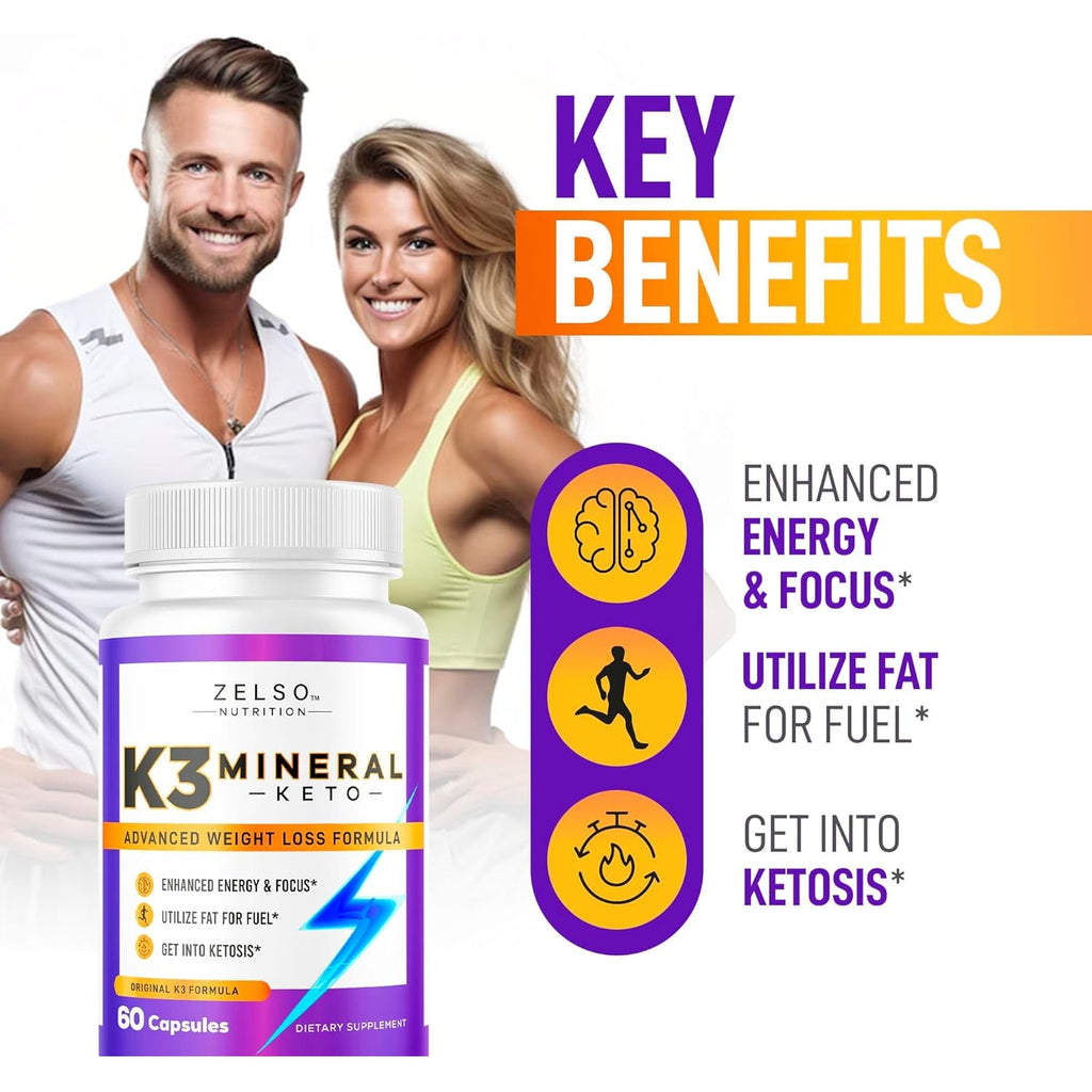 ZELSO K3 Mineral Weight Loss Pills for Women and Men, K3 Mineral Pills - K3 Salt Mineral, Vitamin + K3 Capsules Supplement for Keto Weight Loss - 1 Month Supply