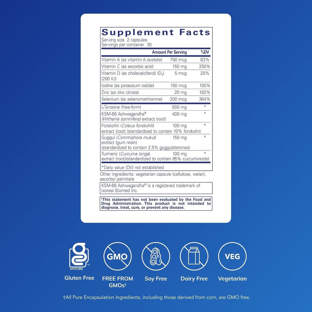 Pure Encapsulations Thyroid Support Complex - Supports Thyroid Health* - Antioxidant Infusion - with Ashwagandha & Iodine - Non-Gmo & Vegetarian - 60 Capsules