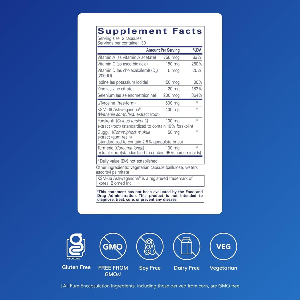 Pure Encapsulations Thyroid Support Complex - Supports Thyroid Health* - Antioxidant Infusion - with Ashwagandha & Iodine - Non-Gmo & Vegetarian - 60 Capsules