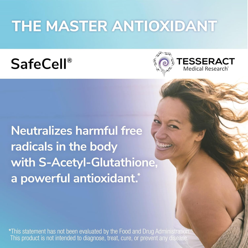 Tesseract Safecell S-Acetyl Glutathione Supplement, 300Mg, Healthy Aging, Cellular Support, Powerful Antioxidant; Hypoallergenic, Vegan, Patented Delivery; Bioavailability; 60 Vegetarian Capsules