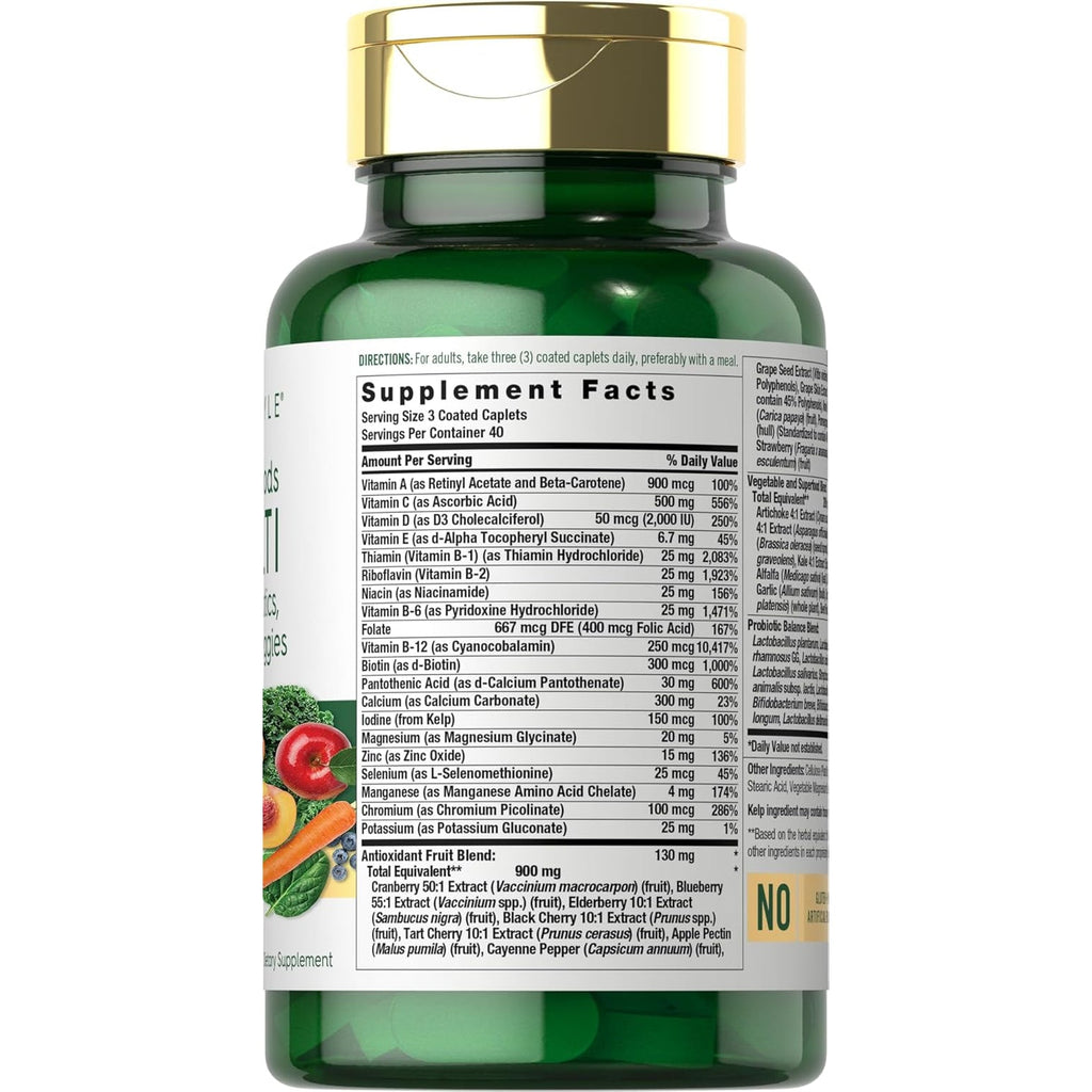 Carlyle Fruits and Veggies Supplement | 120 Count | Superfood Multivitamin with Probiotics | Made with 20 Fruits and Vegetables | Non-Gmo & Gluten Free