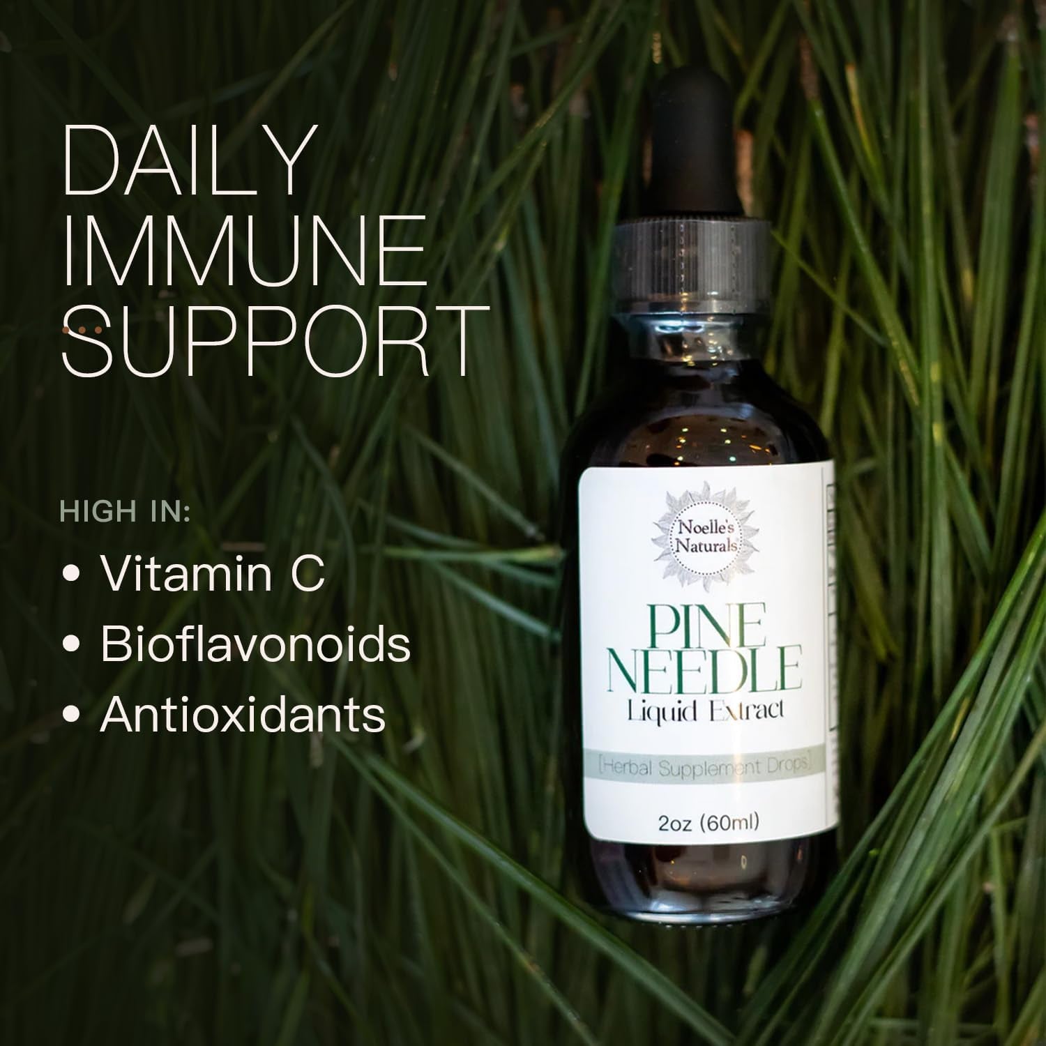 Noelle'S Naturals Pine Needle Extract Tincture - Wildcrafted Eastern White Pine Needles, Organic, High Shikimic Acid, Vitamin C & Antioxidants - Immune Support Drops, 2 Fl Oz