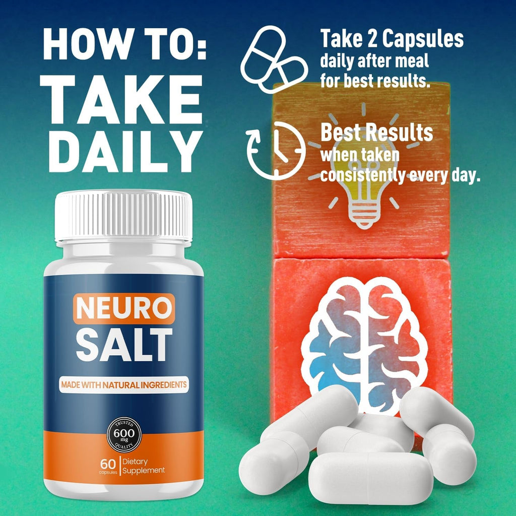 Neuro Salt Capsules, Neuro Salt Brain Support Pills with Natural Ingredients, Advanced Formula Neurosalt Maximum Strength Health & Wellness Support Vitamin for Women and Men (60 Capsules)